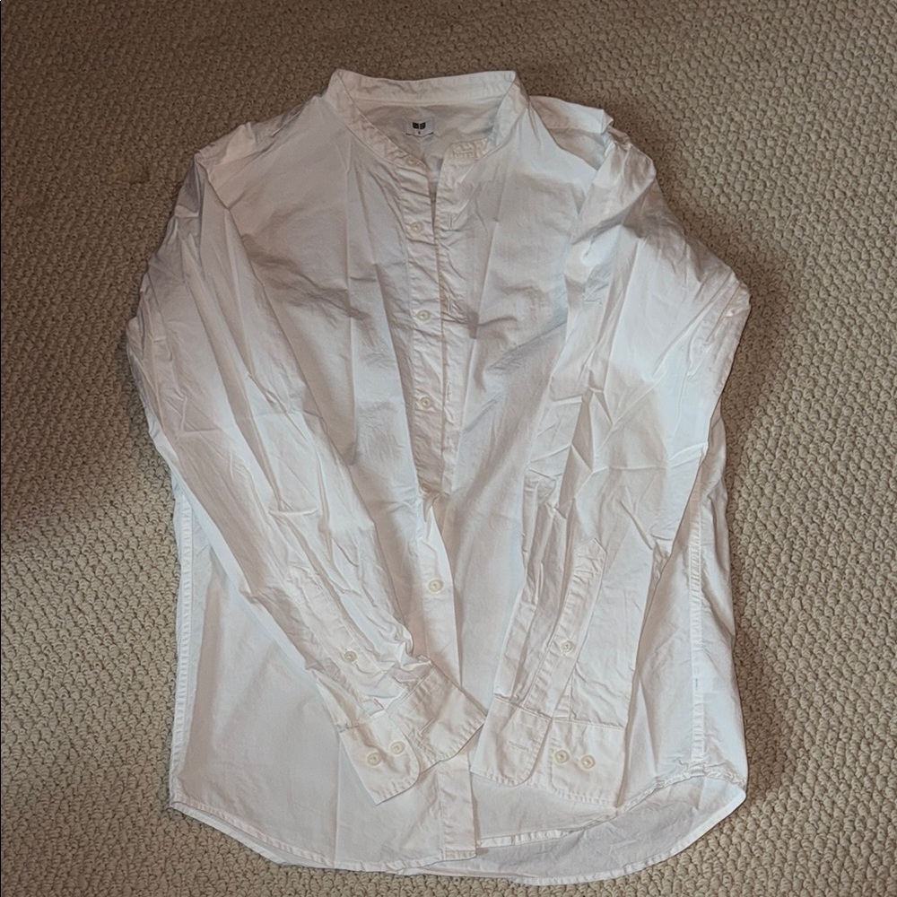 Uniqlo Classic White button down shirt—stand collar—small